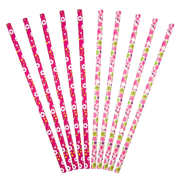 Комплект сламки, цветя, хартиени, 8 броя