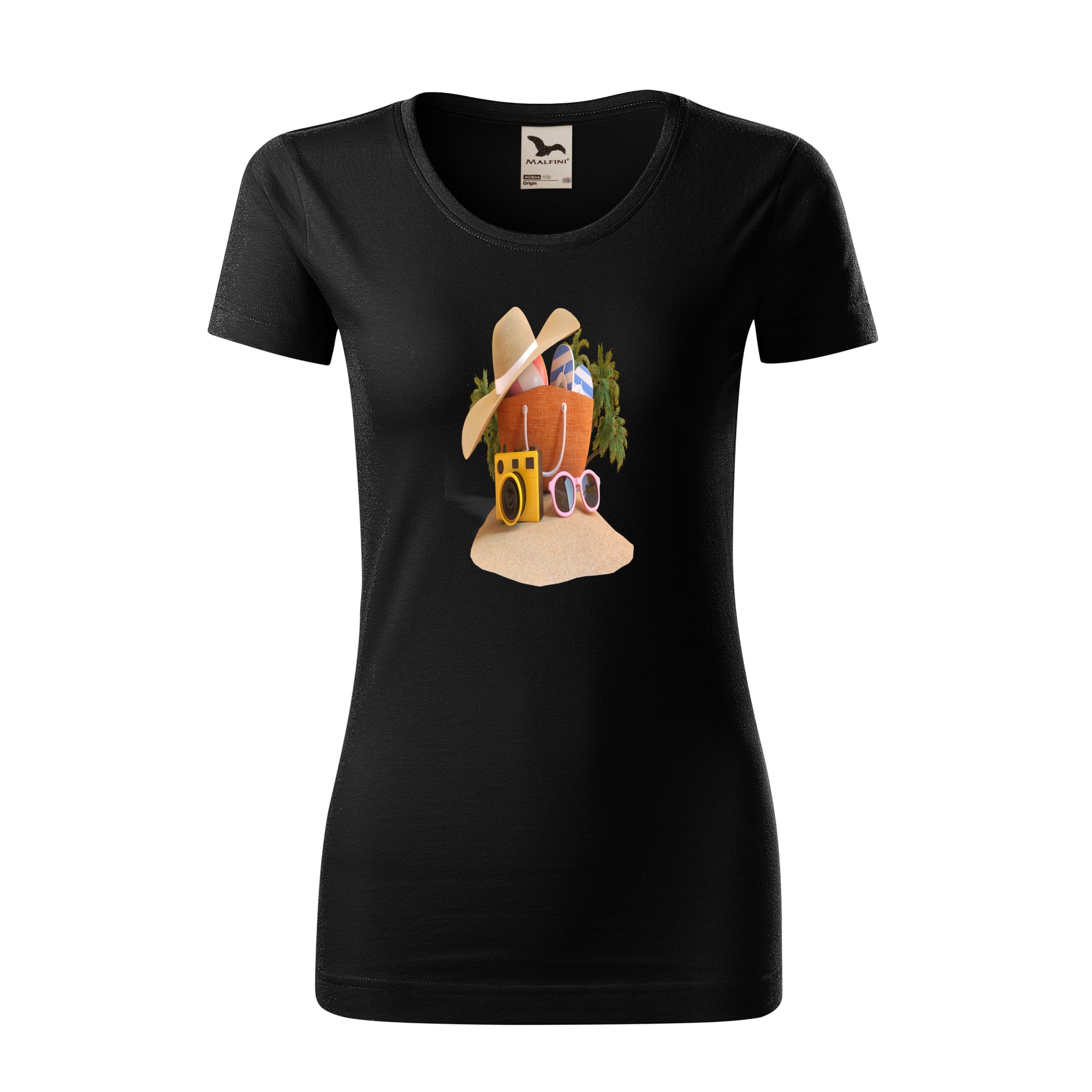 Tricou dama clasic, Malfini, Beach Lover, Negru, S