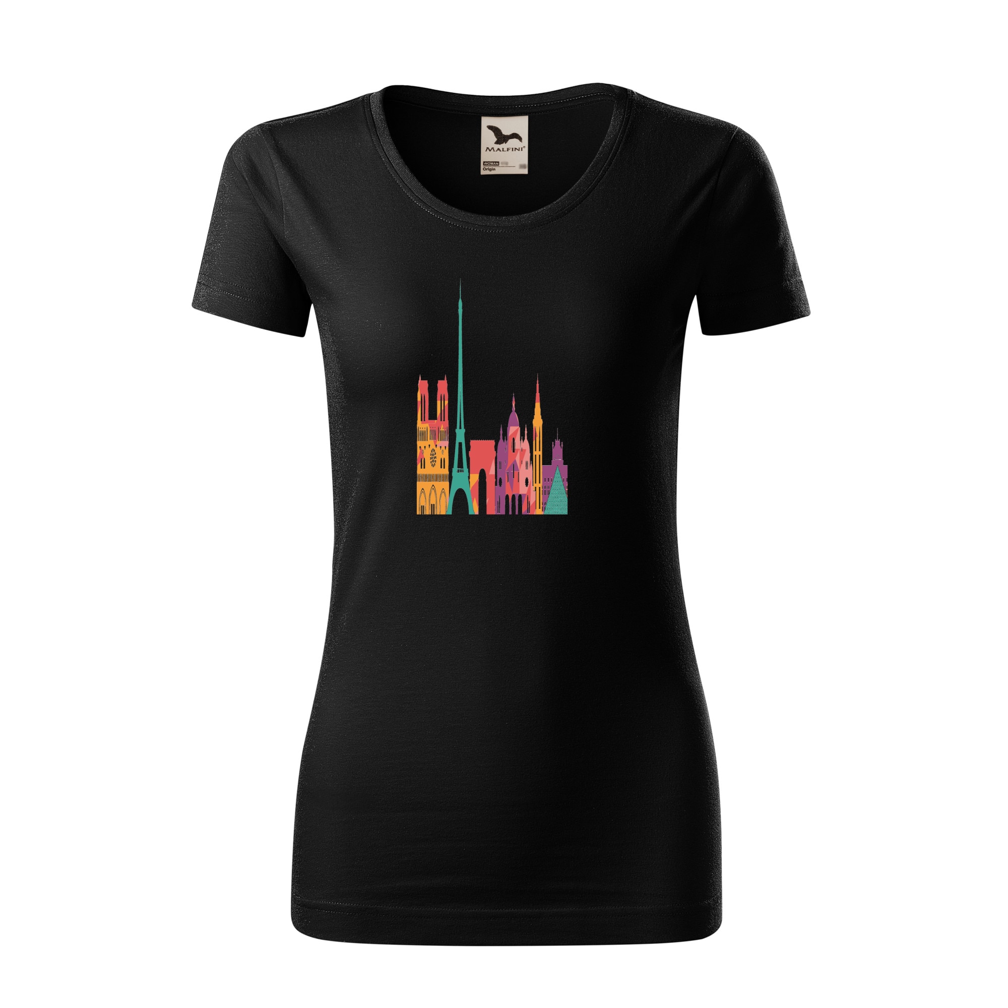 Tricou dama clasic, Malfini, Painting in Paris, Negru, M