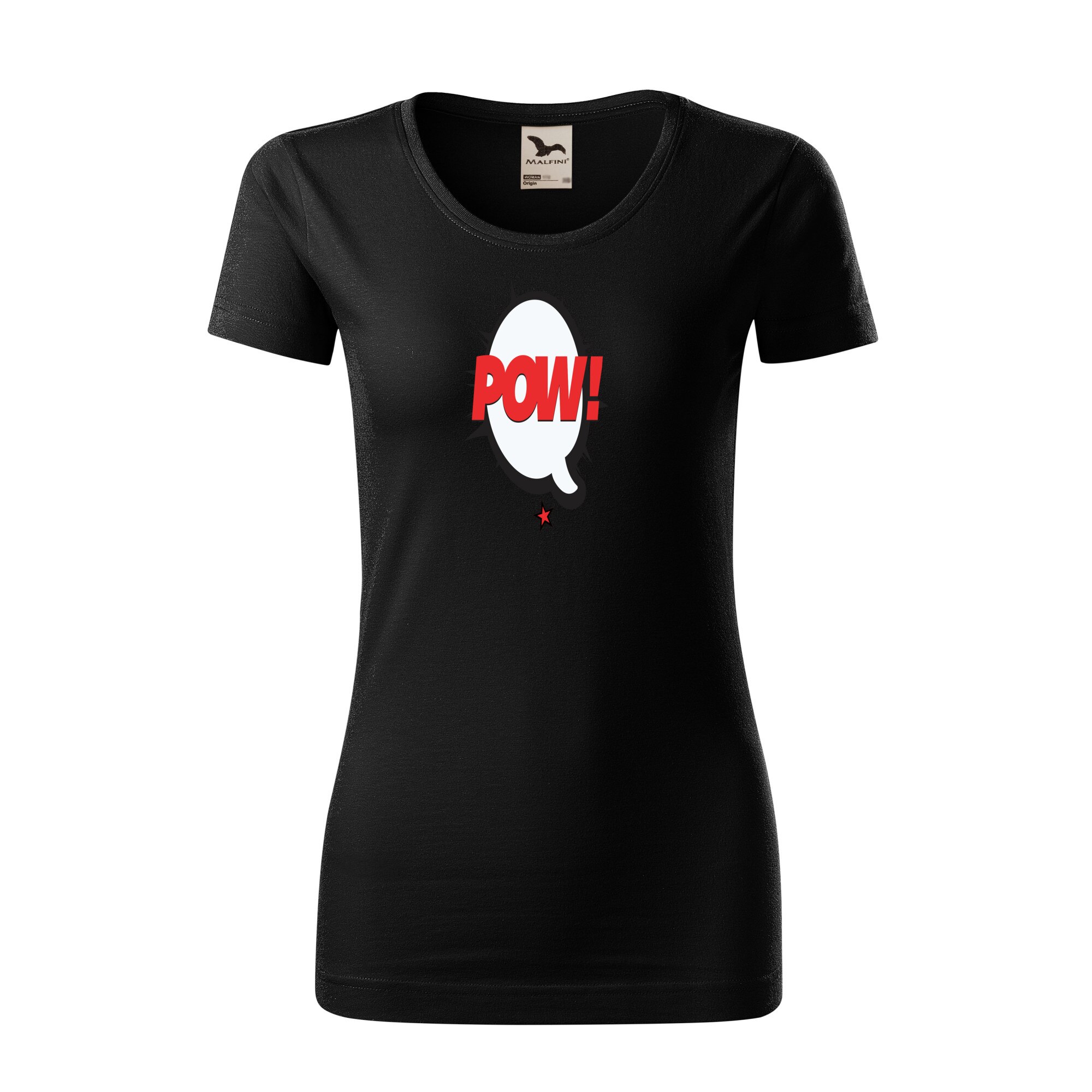 Tricou dama clasic, Malfini, Comic Pow Red, Negru, L