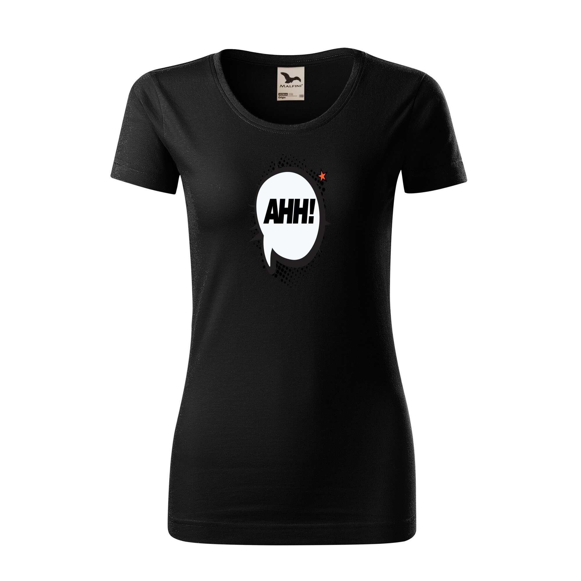 Tricou dama clasic, Malfini, Comic Ahh, Negru, L