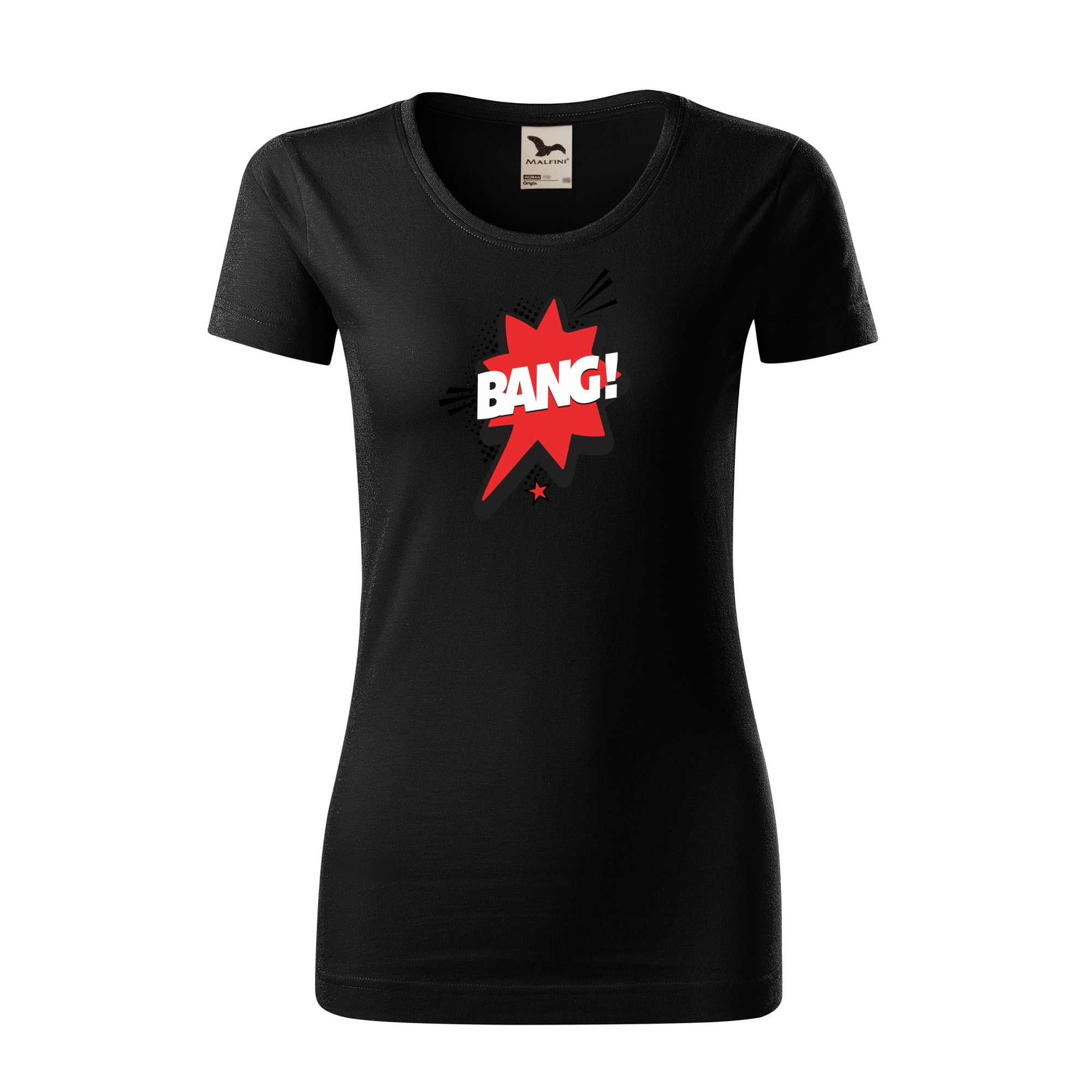Tricou dama clasic, Malfini, Comic Bang, Negru, L