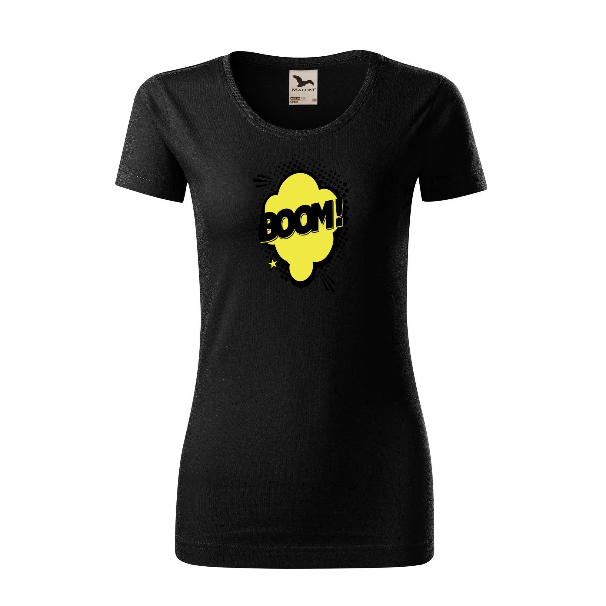 Tricou dama clasic, Malfini, Comic Boom Explosion, Negru, XS