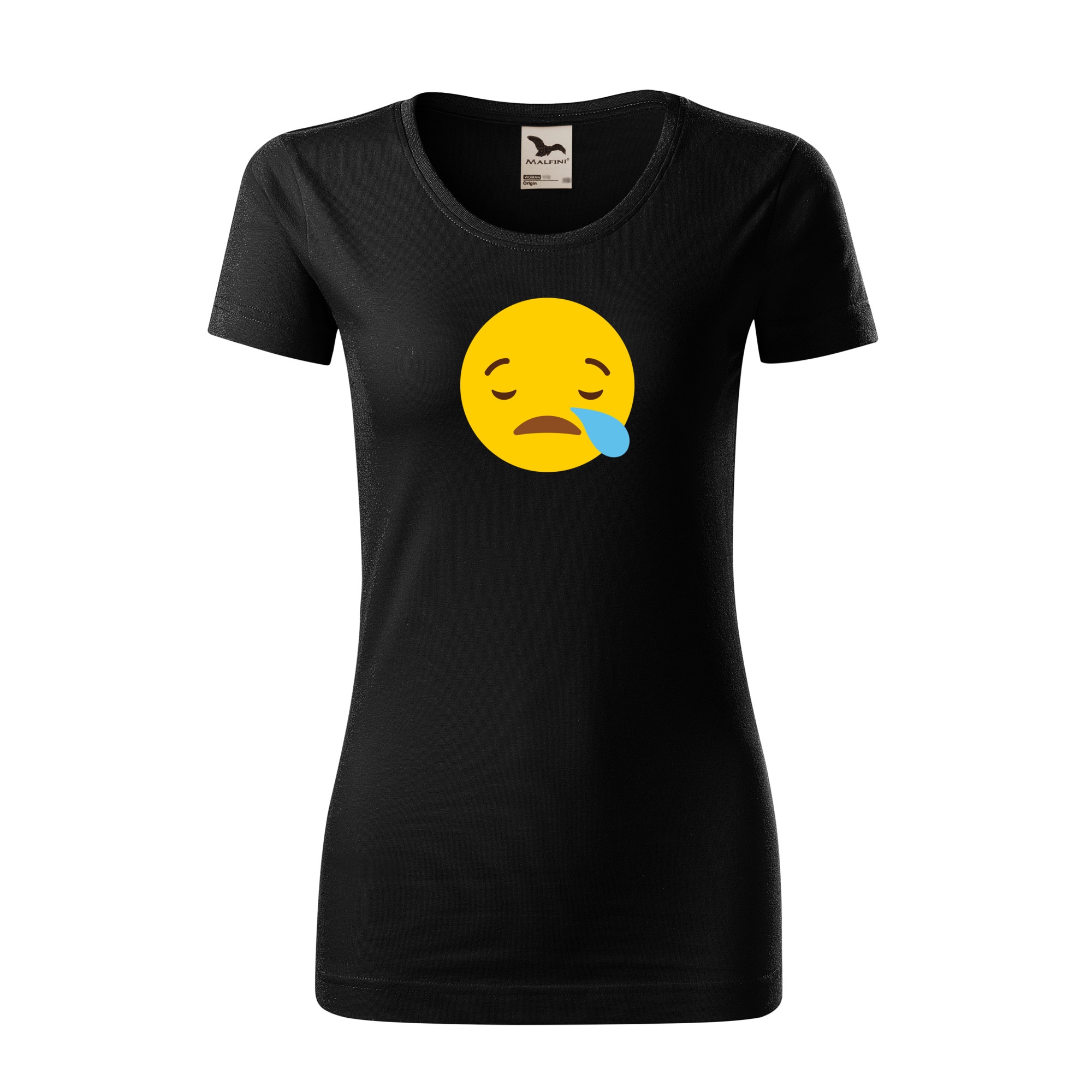 Tricou dama clasic, Malfini, Emoji Sleeping with a Tear, Negru, S