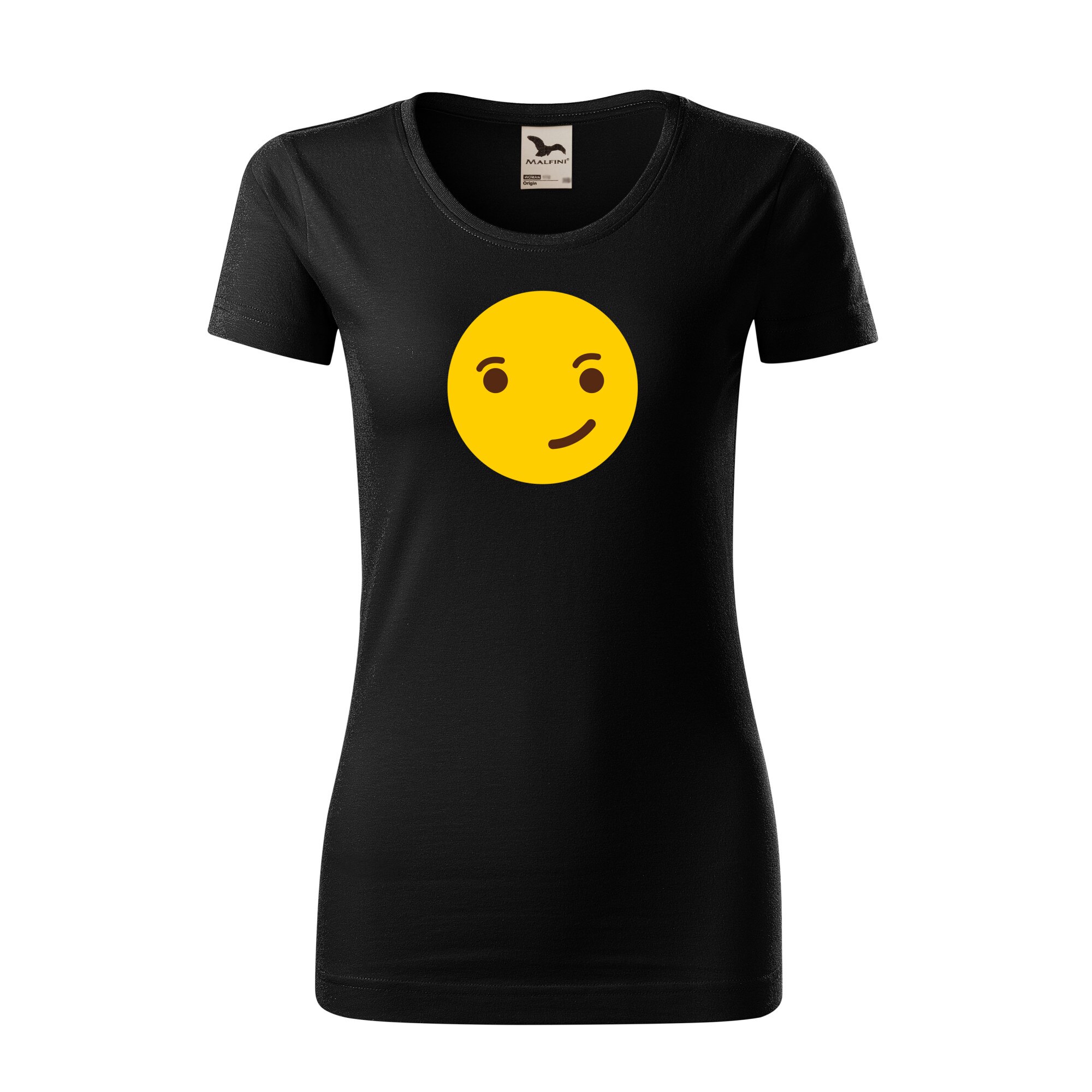 Tricou dama clasic, Malfini, Emoji Smile Mouth Closed on Side, Negru, L