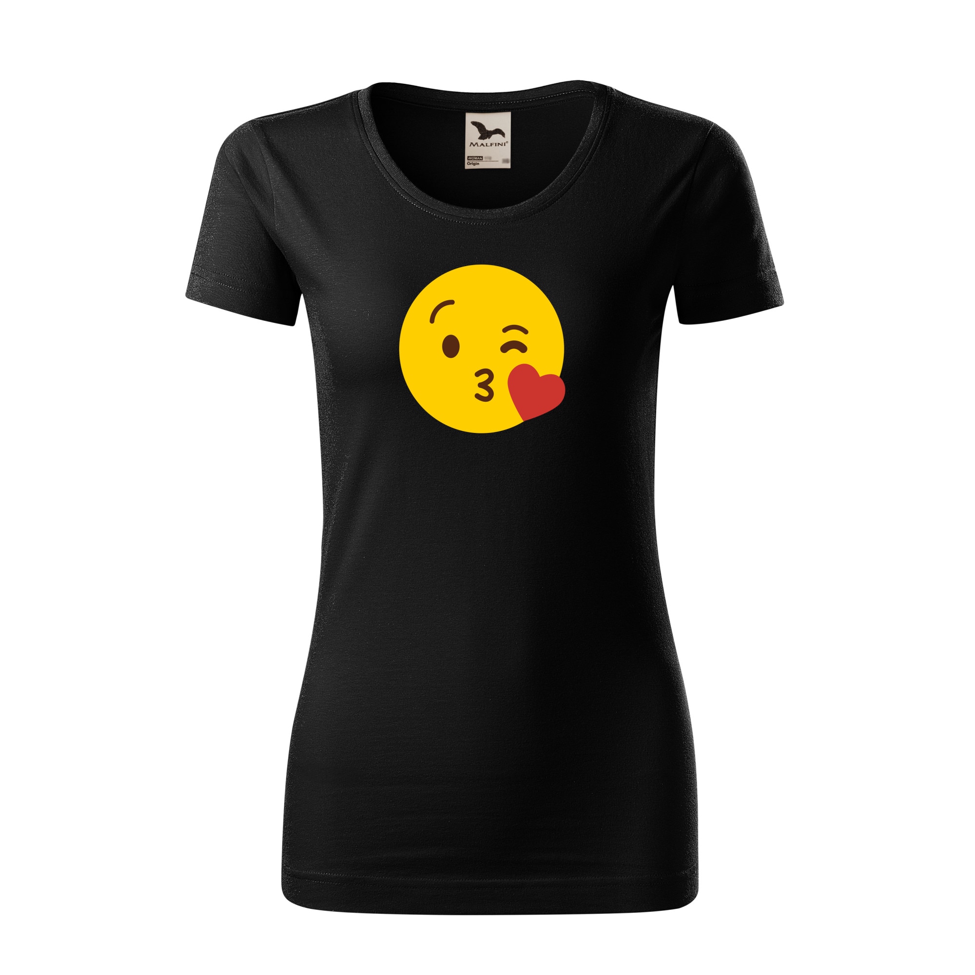Tricou dama clasic, Malfini, Emoji Kissing Face, Negru, L