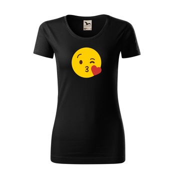 Tricou dama clasic, Malfini, Emoji Kissing Face, Negru, M Tricou dama clasic, Malfini, Emoji Kissing Face, Negru, M