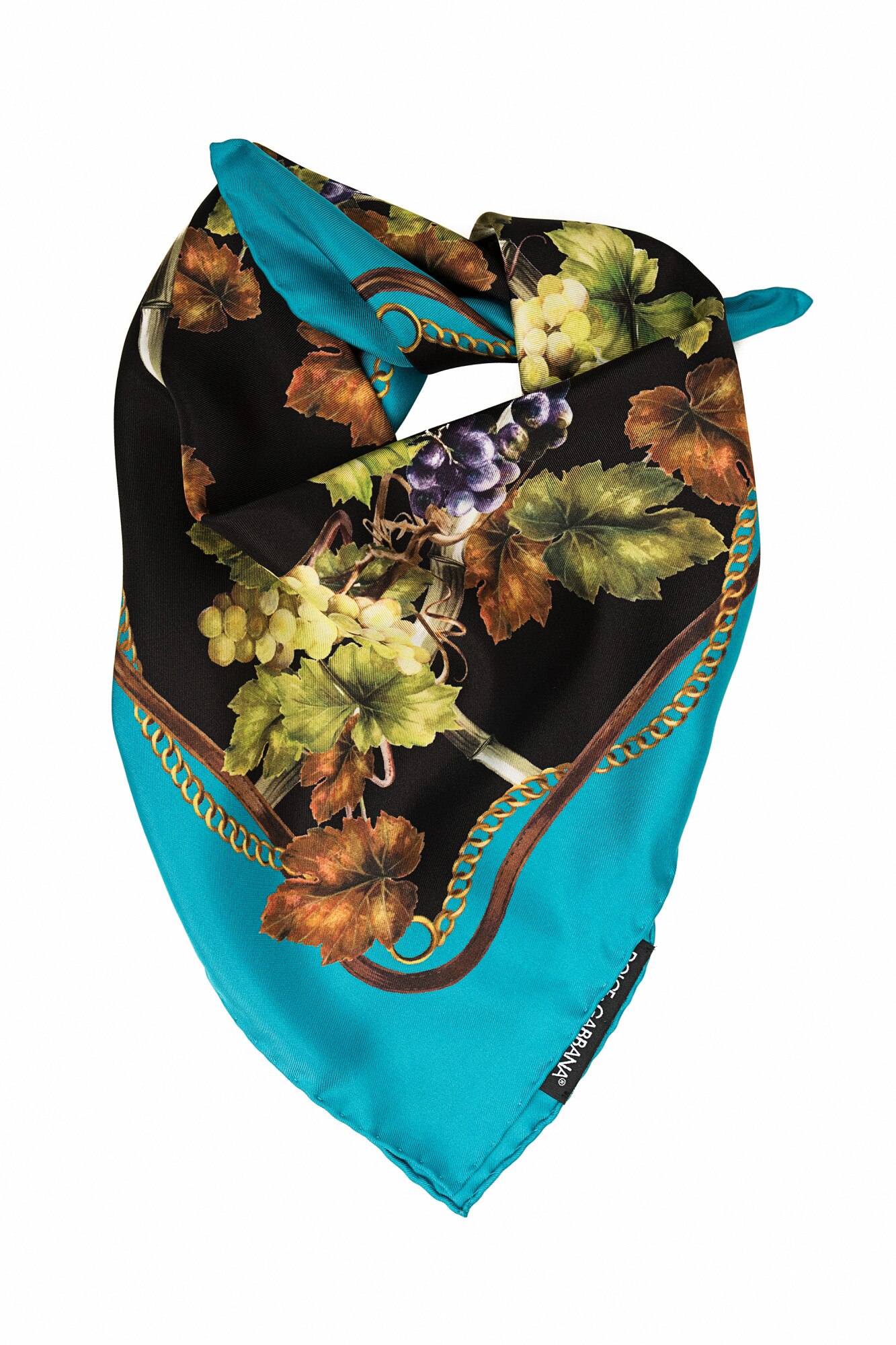 Esarfa Dolce & Gabbana din matase cu imprimeu cu struguri, pe fond negru