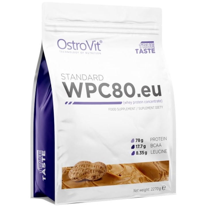 Хранителна добавка OstroVit Whey Protein Concentrate 80%, Фъстъчено масло, 2270 гр