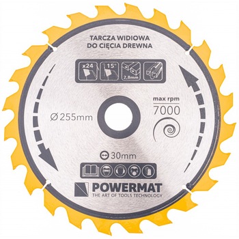 Disc pentru fierastrau circular TDD-255x30mm 24 dinti, Powermat PM0897 Disc pentru fierastrau circular TDD-255x30mm 24 dinti, Powermat PM0897