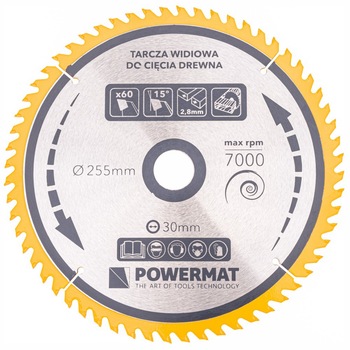 Disc pentru fierastrau circular TDD-255x30mm 60 dinti, Powermat PM0899 Disc pentru fierastrau circular TDD-255x30mm 60 dinti, Powermat PM0899