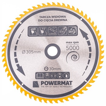 Disc pentru fierastrau circular TDD-305x30mm 60 dinti, Powermat PM0902 Disc pentru fierastrau circular TDD-305x30mm 60 dinti, Powermat PM0902