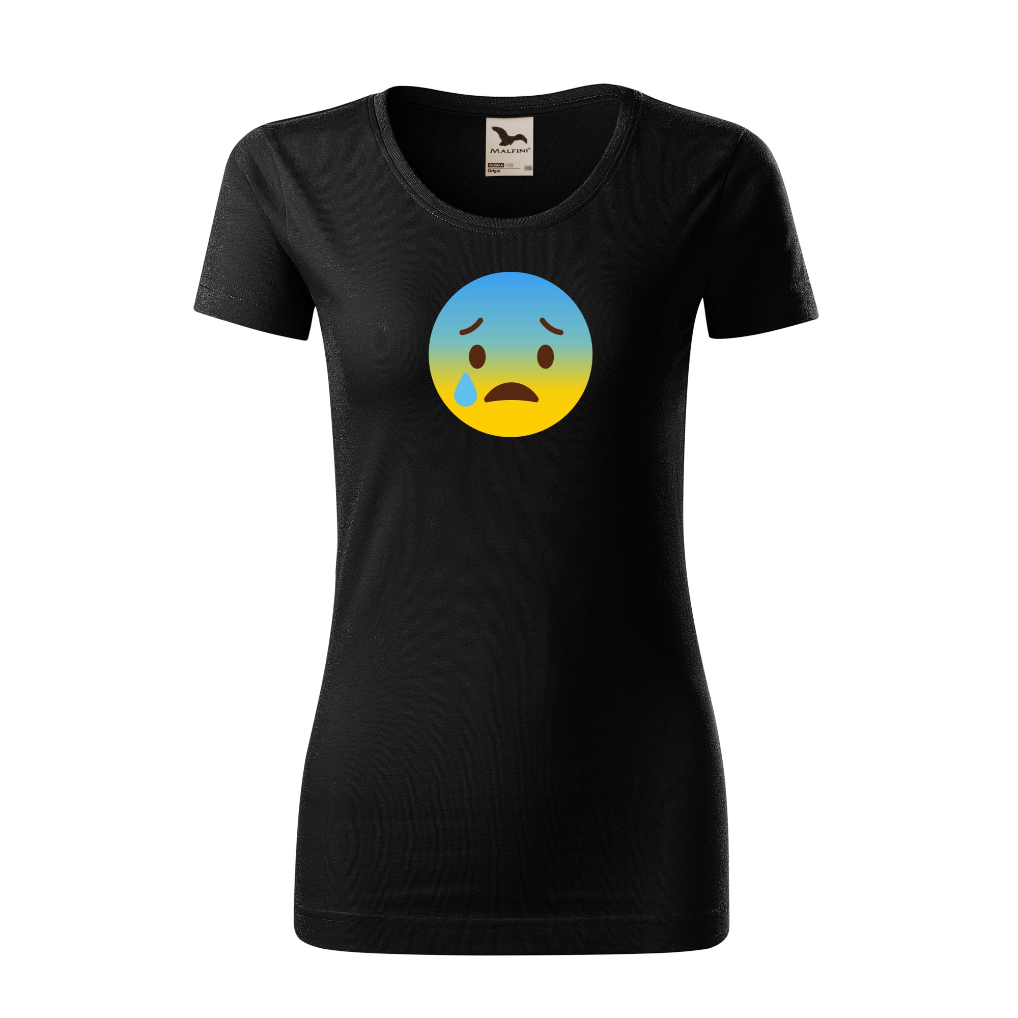 Tricou dama clasic, Malfini, Emoji Depressed with tear Face, Negru, L