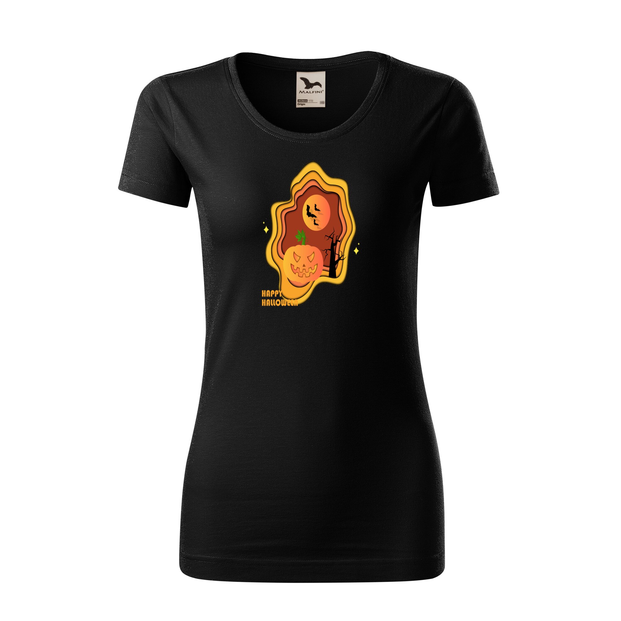 Tricou dama clasic, Malfini, Happy Halloween, Negru, L