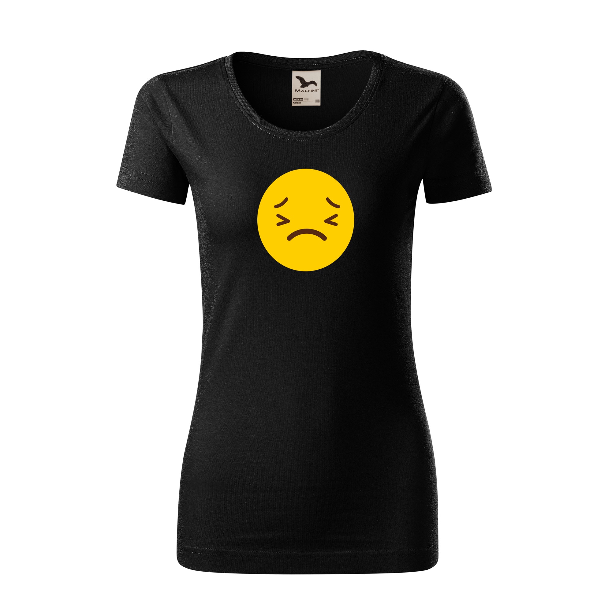 Tricou dama clasic, Malfini, Emoji Depressed Face, Negru, L