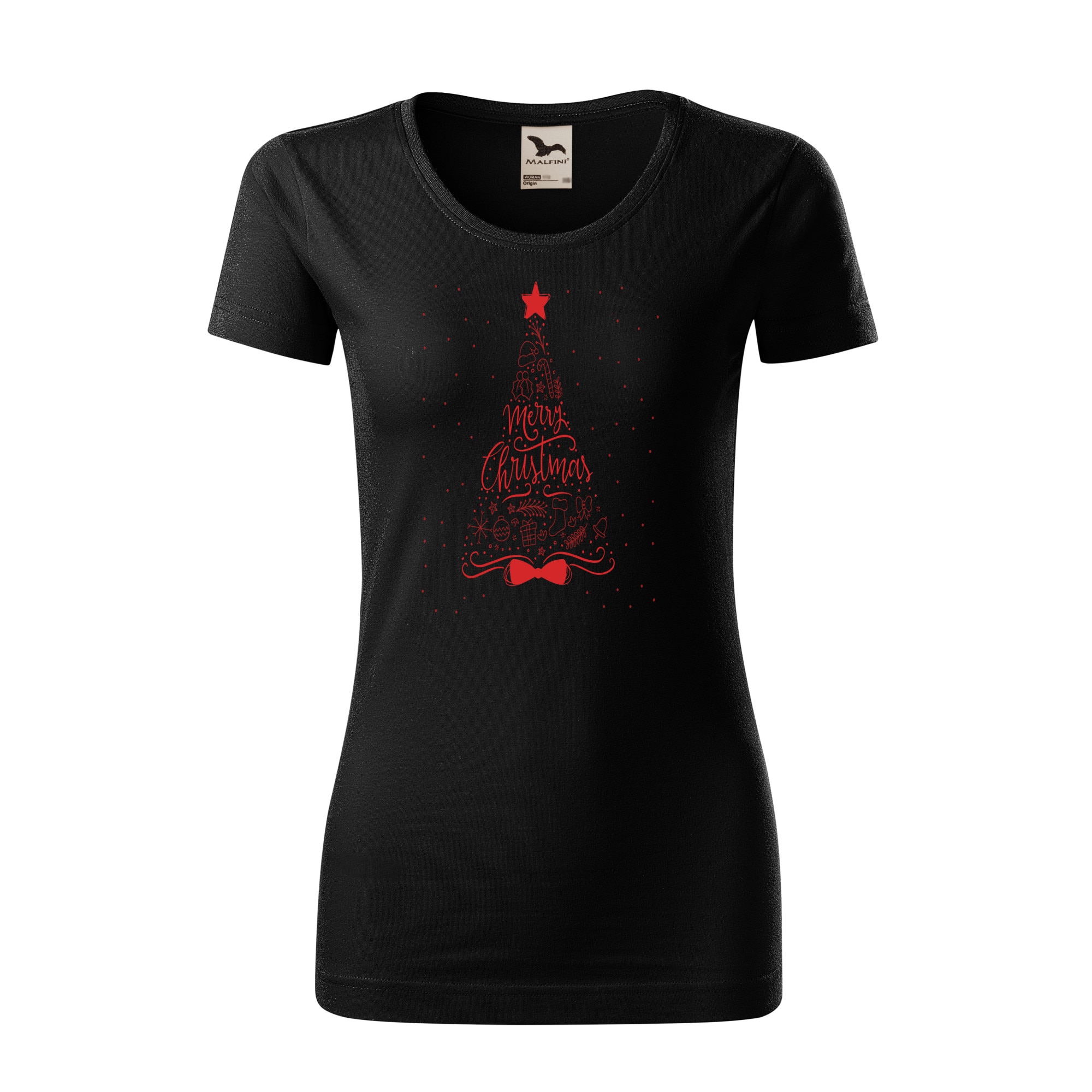 Tricou dama clasic, Malfini, Christmas Tree, Negru, L