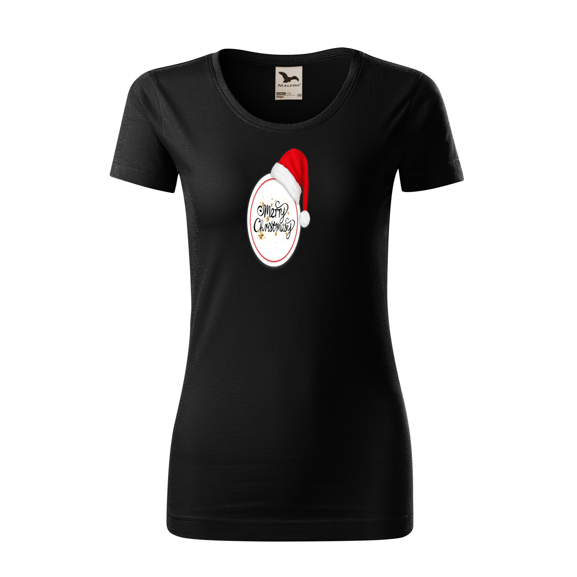 Tricou dama clasic, Malfini, Merry Christmas Circle, Negru, L