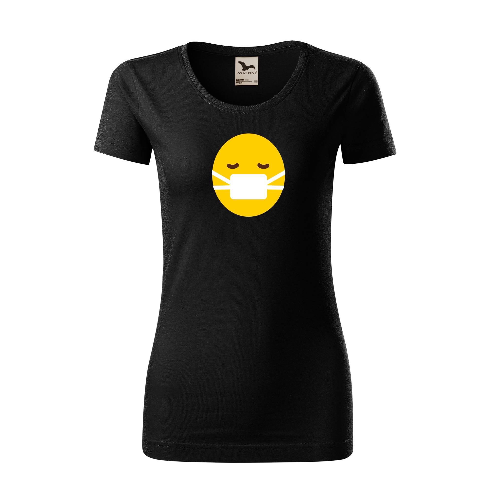 Tricou dama clasic, Malfini, Emoji Mask on Face, Negru, L