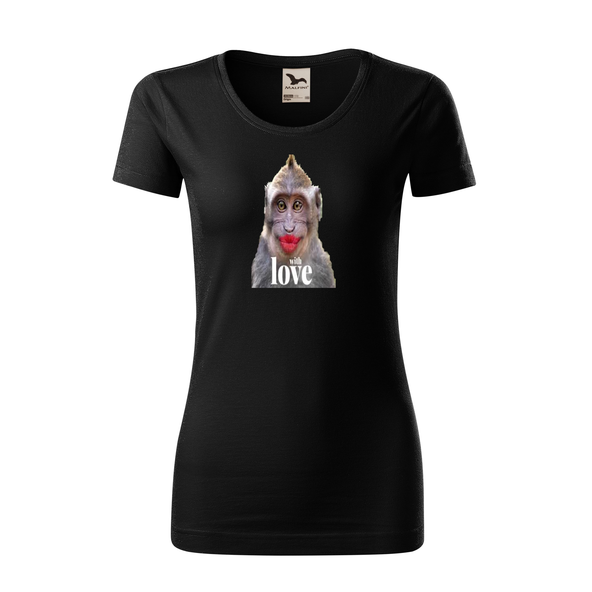 Tricou dama clasic, Malfini, Monkey Love, Negru, S