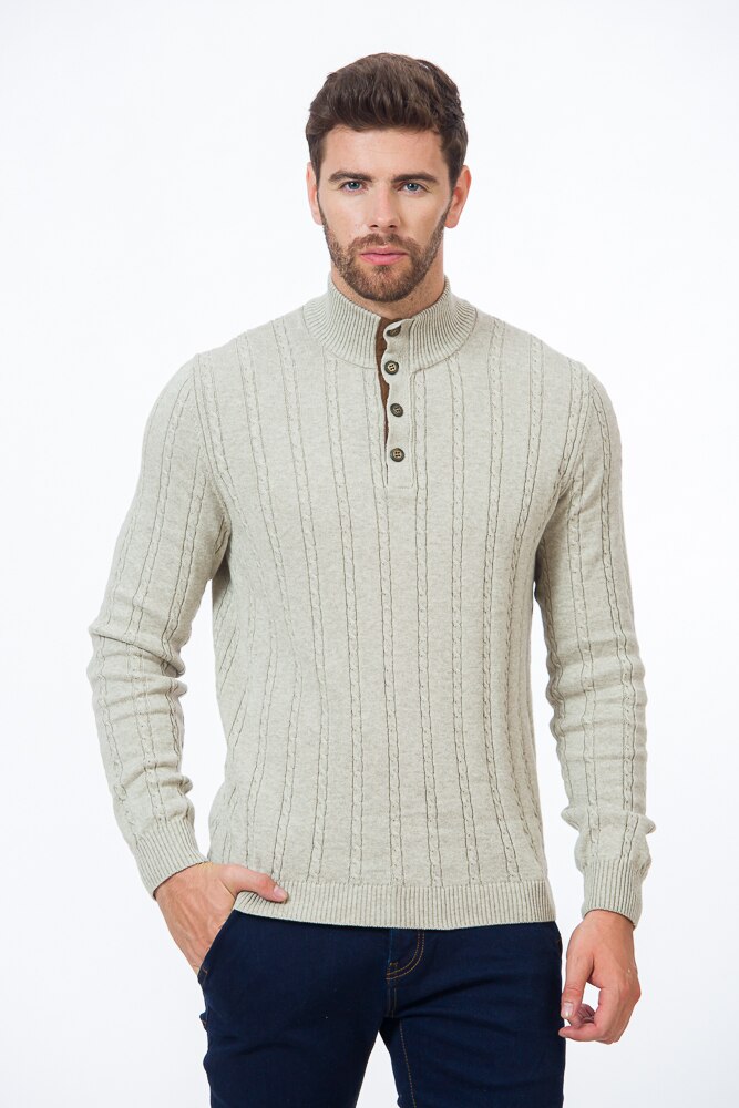 Pulover BE YOU polo cu nasturi, Bej