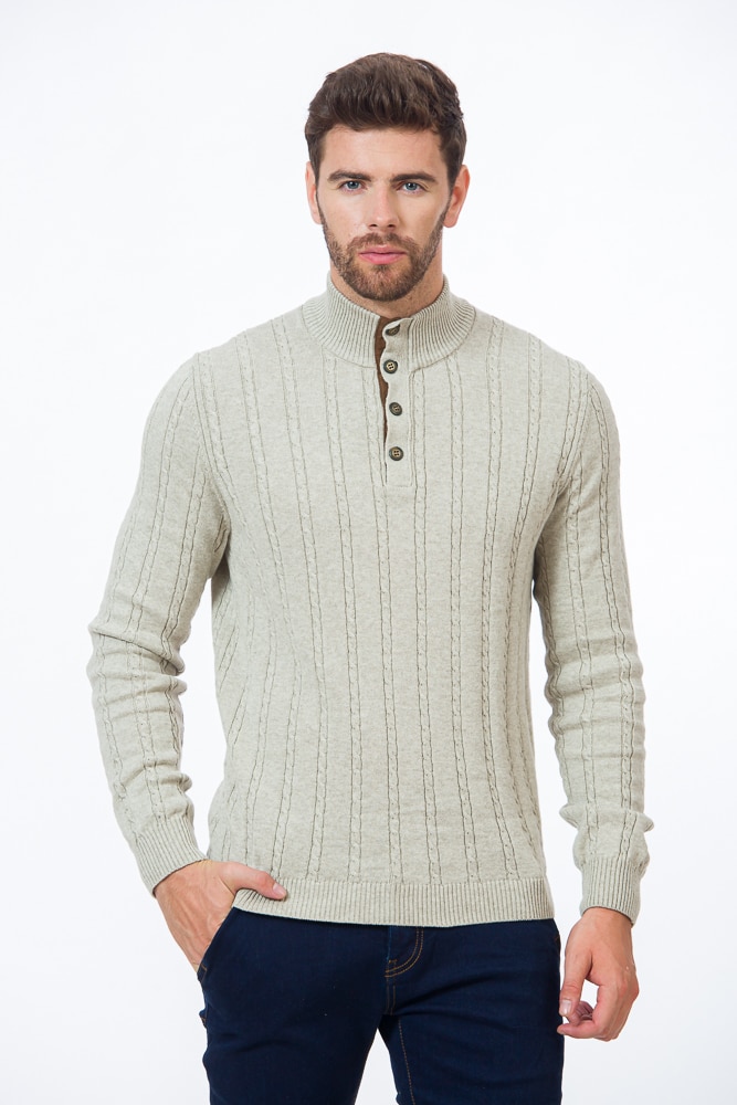 Pulover BE YOU polo cu nasturi, Bej