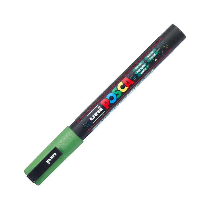Marker UNI PC-3ML Posca 09-13 mm, cu sclipici, verde