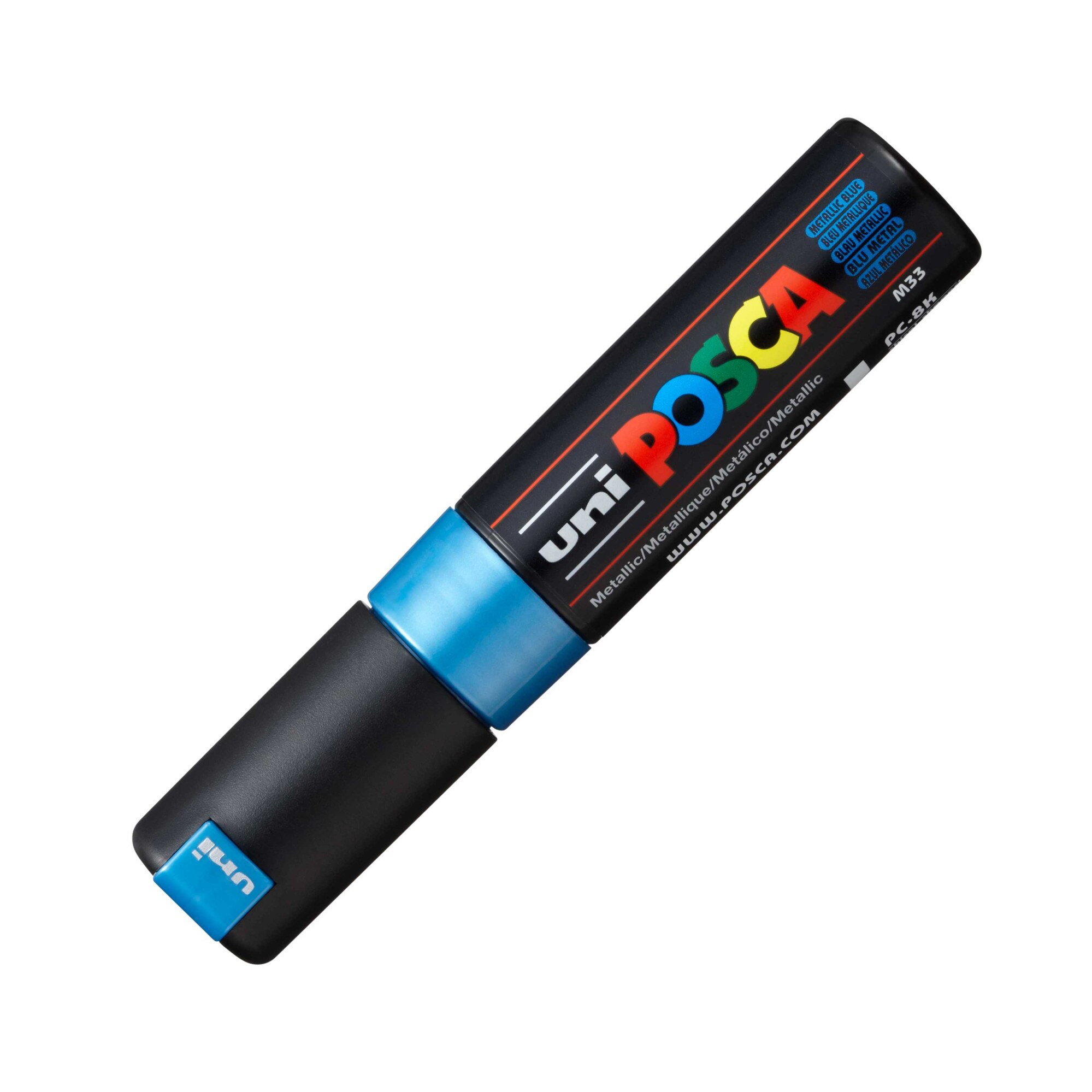 Marker UNI PC-8K Posca 8.0 mm, varf tesit, albastru metalizat