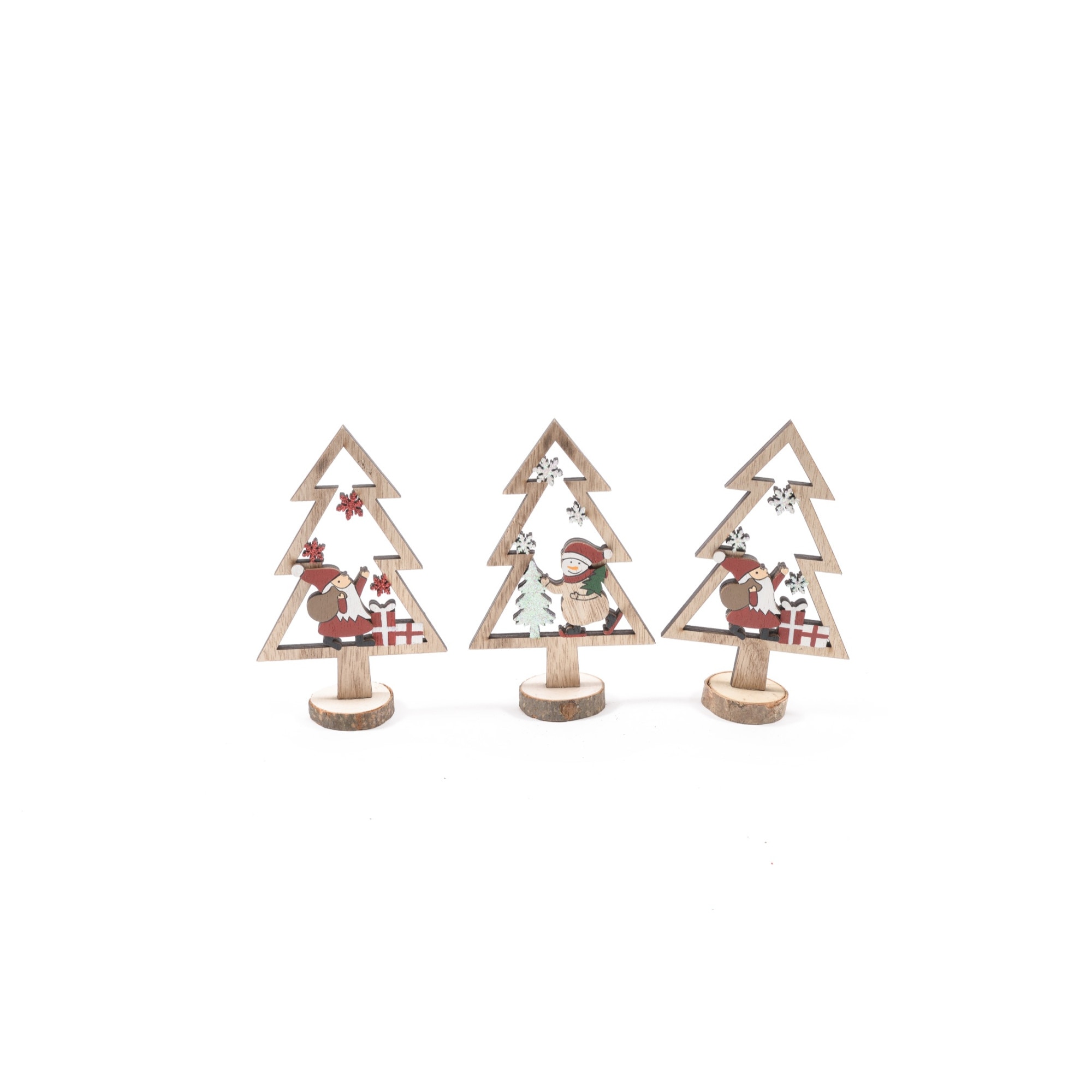 Set 3 braduti decorativi din lemn, 10x4x15 cm inaltime