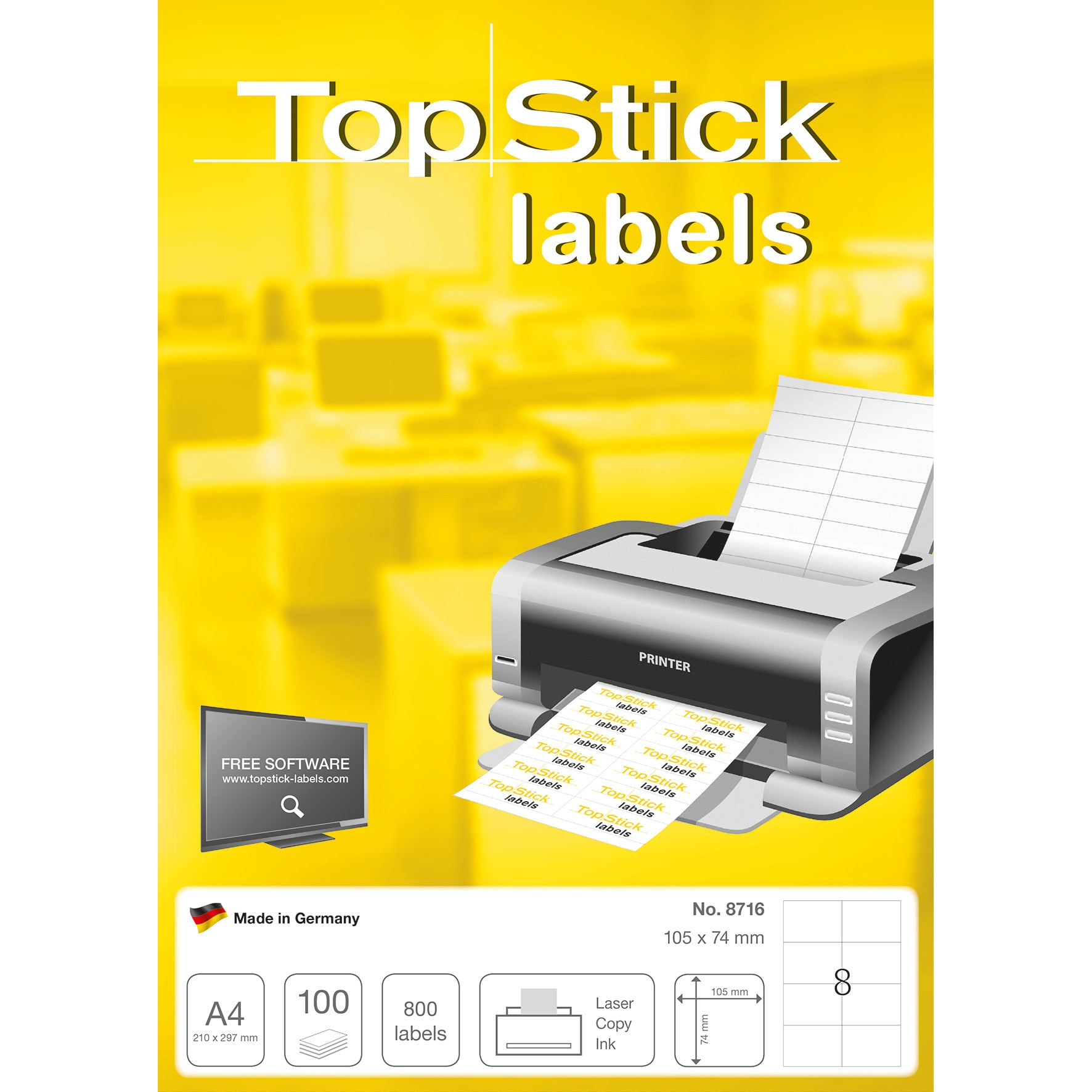 Etichete albe autoadezive, Top Stick Labels, 8/A4, H8716