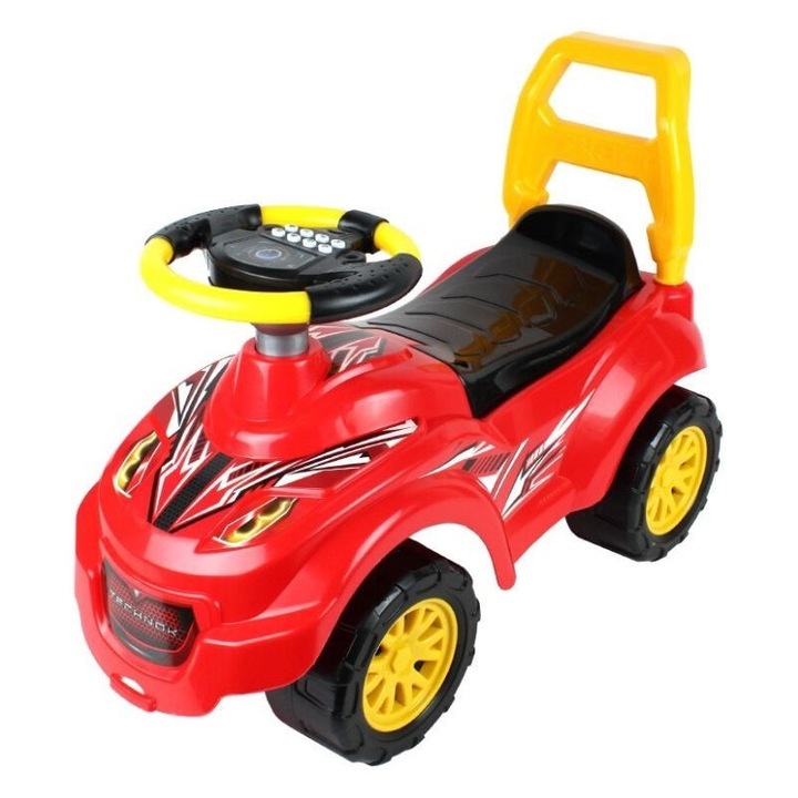 Premergator ride-on TechnoK, masinuta, cu efecte sonore si luminoase, cu spatiu de depozitare, rosu