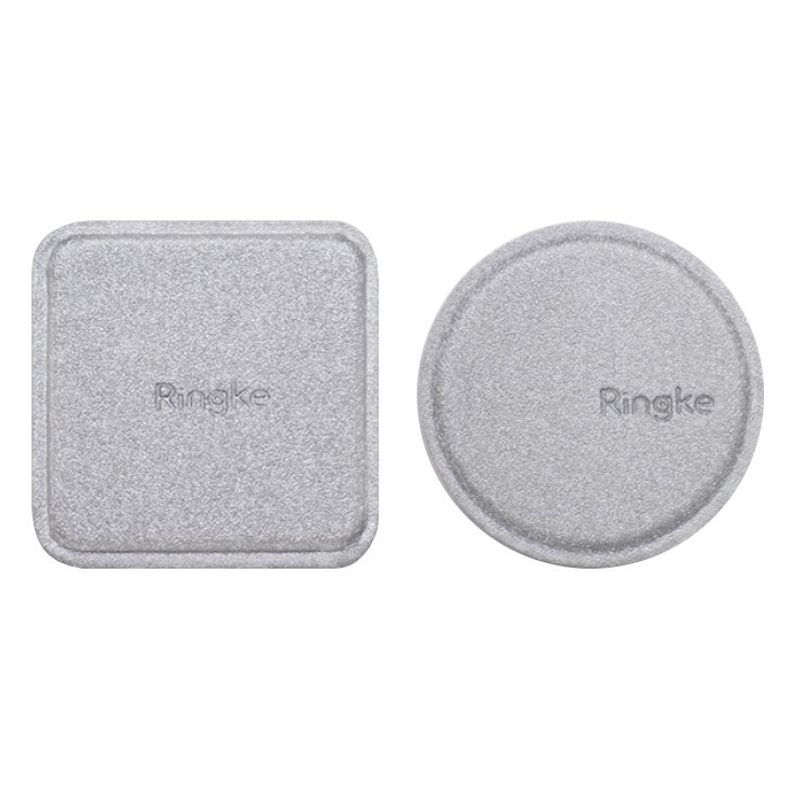 Set 2 bucati, Placute metalice din piele PU pentru suport auto, 1 rotunda, 1 patrata, argintiu