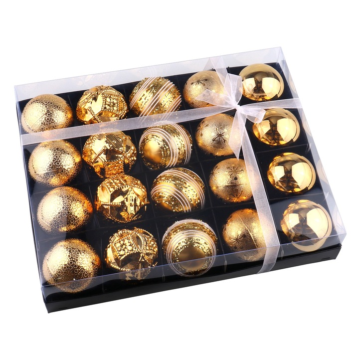 Globuri Craciun, aurii, diametru 6 cm, set 20 bucati, Cali