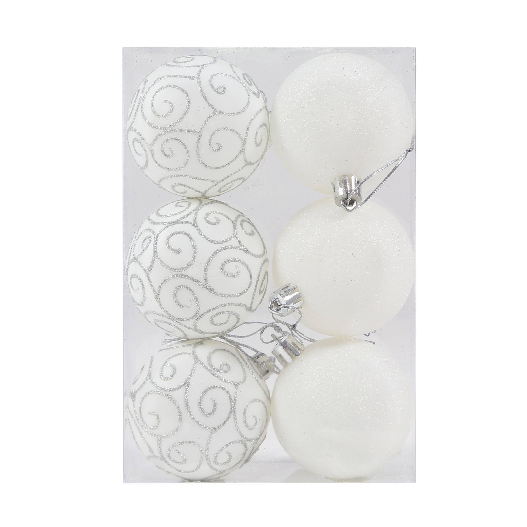 Set 6 globuri Craciun, albe, D 6 cm, SD18-6-K1