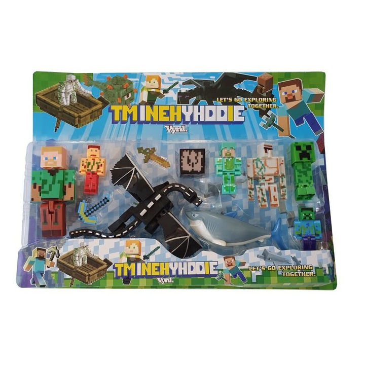 Комплект фигурки OEM Minecraft, С включени аксесоари, Многоцветен, 8 броя