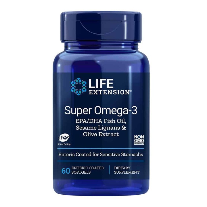 Life Extension Super Omega-3 EPA/DHA étrend-kiegészítő, Sesan Lignans és olíva kivonattal, 60 kapszula