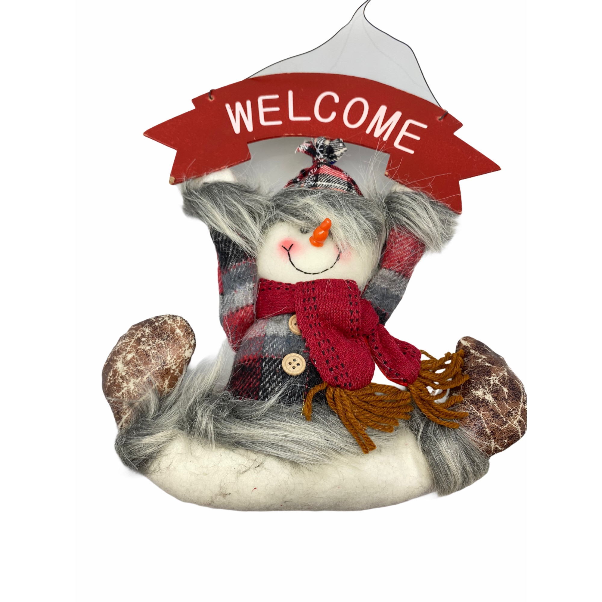 Decoratiune cu agatatoare si mesaj Welcome pentru Craciun, Om de zapada, Atelier, 28x26cm