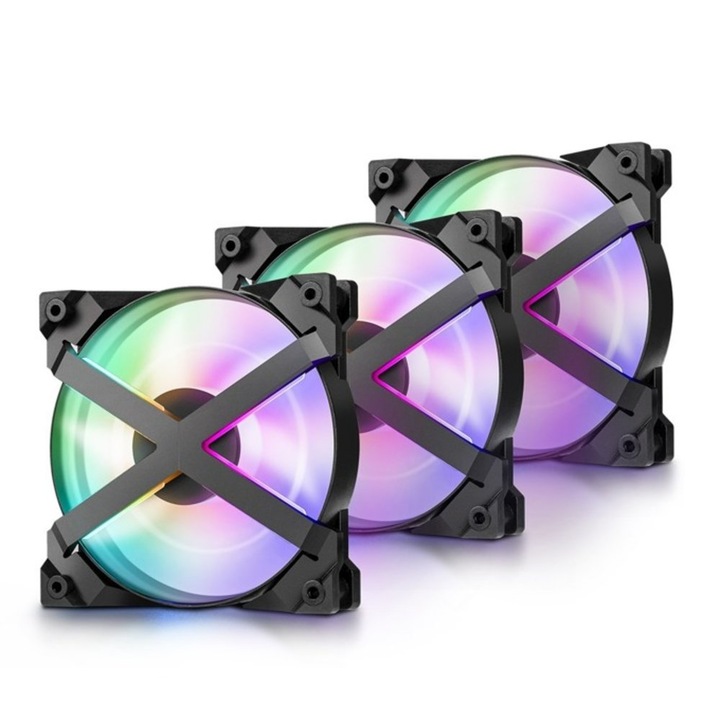Вентилатори 120mm DeepCool MF120 GT, 4-пинови, 1200rpm, бели, aRGB подсветка, 3бр