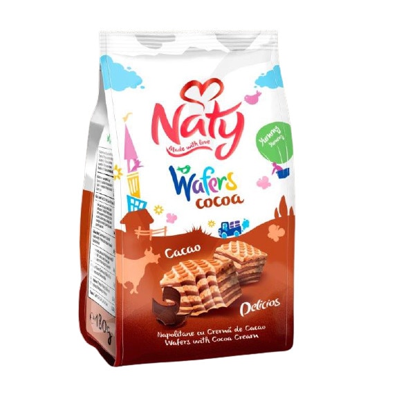 Napolitane Naty umplute cu crema de cacao, 180 g