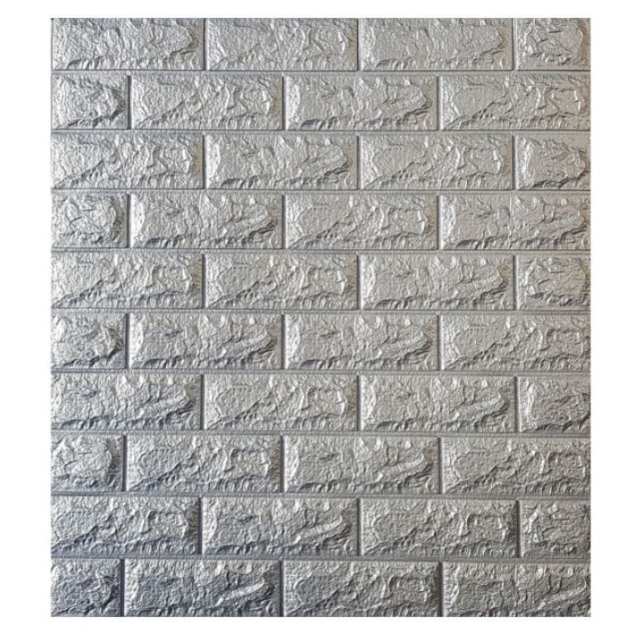 Tapet 3D Autoadeziv, design modern, dimensiuni 77x70cm, model caramida in relief, gri