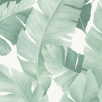 Tapet living exotic cu frunze mari de plante tropicale verzi pe fond alb 31650 Avalon 0.53m x 10.05m / 5.3mp Tapet living exotic cu frunze mari de plante tropicale verzi pe fond alb 31650 Avalon 0.53m x 10.05m / 5.3mp