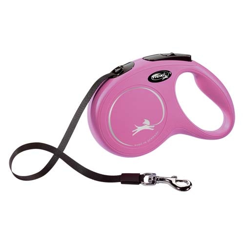 Lesa pentru caini, Flexi, Retractabil, Pana la 25 kg, M, 5 metri, Roz/Negru