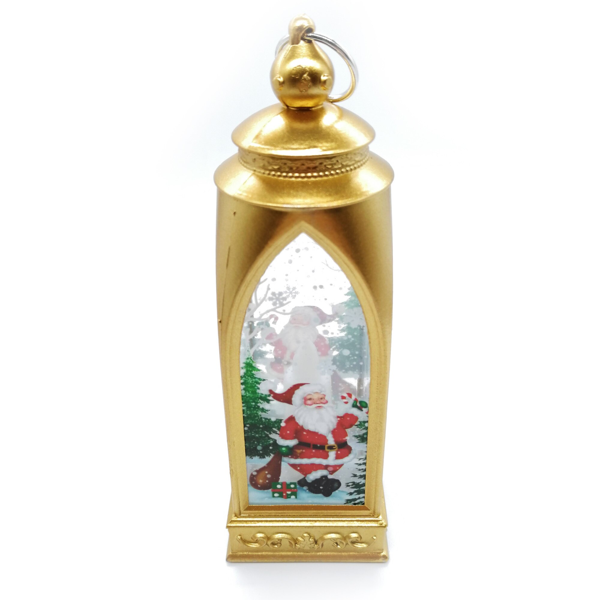 Felinar 15 cm , cu led lumina calda, motive de Craciun, auriu