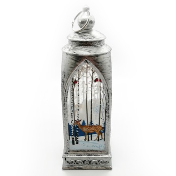 Felinar 15 cm , cu led lumina calda, motive de Craciun, argintiu antichizat Felinar 15 cm , cu led lumina calda, motive de Craciun, argintiu antichizat