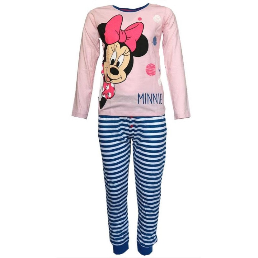 Pijama cu maneca lunga , roz cu buline colorate