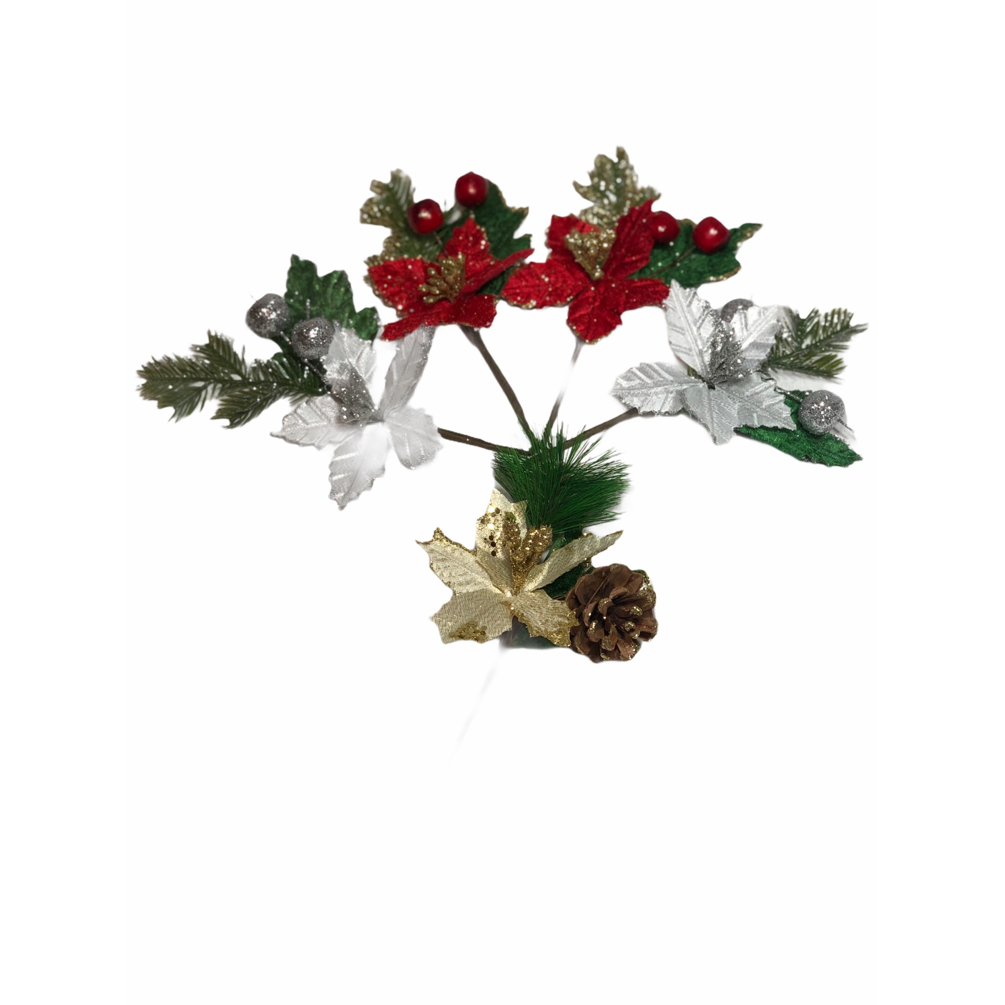 Set 5 frunze decorative pentru Craciun, Atelier, Multicolor, Plastic, 15cm