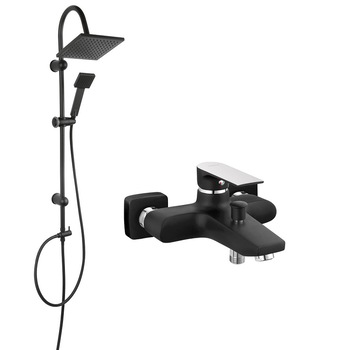 Set de dus FERRO Square BLACK baterie Cada/dus si Set bara dus cu suport culisant, dus fix si para dus mobila Squerto, Negru / Mat Set de dus FERRO Square BLACK baterie Cada/dus si Set bara dus cu suport culisant, dus fix si para dus mobila Squerto, Negru / Mat