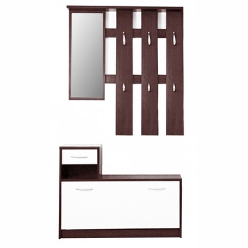 Mobila de hol cu pantofar oglinda si cuier wenge/alb 100x190x26 cm Mobila de hol cu pantofar oglinda si cuier wenge/alb 100x190x26 cm