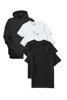Set Hanorac negru + 2 Tricouri negre + 2 Tricouri albe barbati toate, Negru Set Hanorac negru + 2 Tricouri negre + 2 Tricouri albe barbati toate, Negru