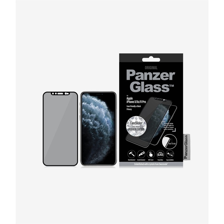 Стъклен протектор PanzerGlass за Iphone 11 Pro, X, Xs, CF, CamSlider, Edition, Черен