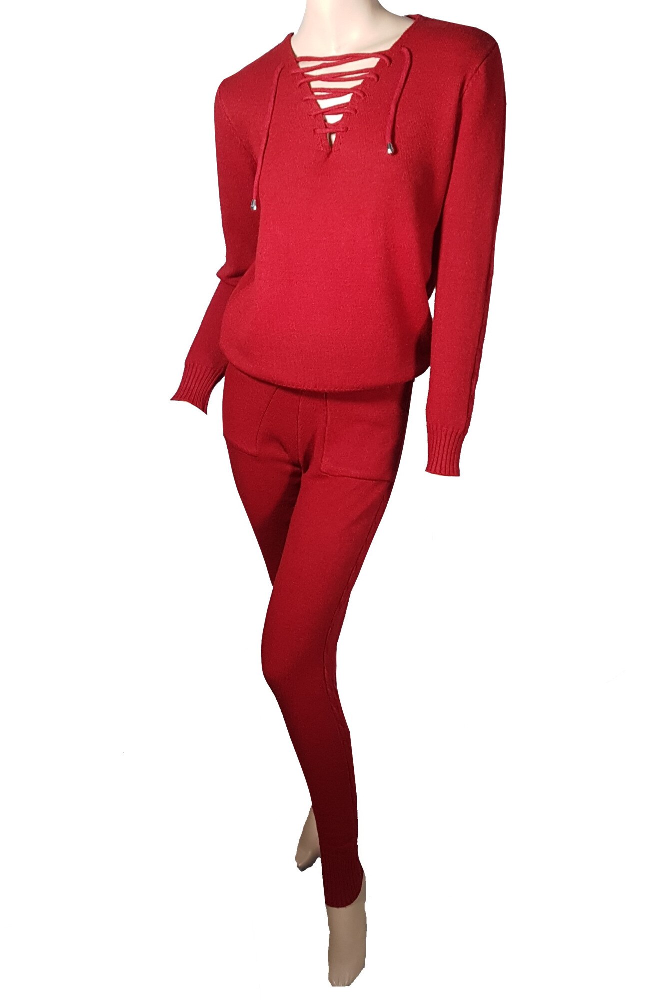 Compleu tricotat dama, rosu bordeaux, casual, one size